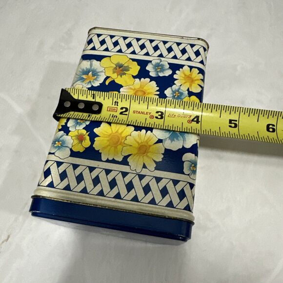 Vintage 1989 Equal Sugar Substitute Nutrasweet Blue & Yellow Floral Tin *Empty - Picture 9 of 9